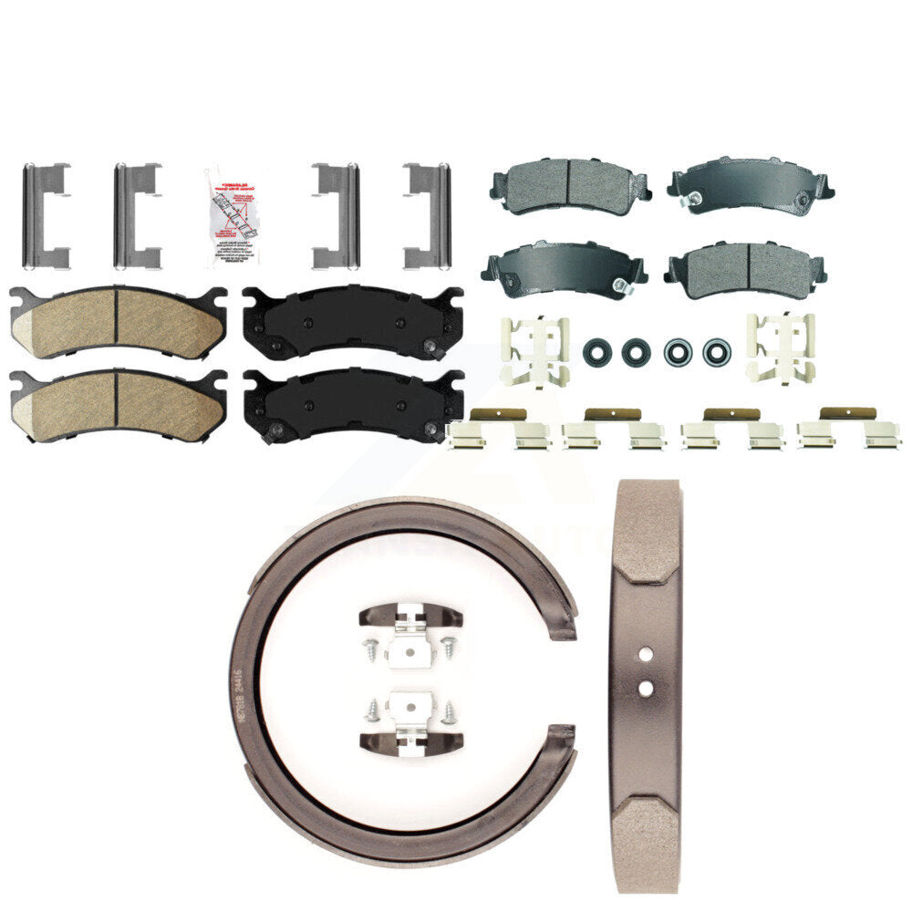 Front Ceramic Rear Semi-Metallic Disc Brake Pads And Parking Shoes Kit For GMC KNN-101297