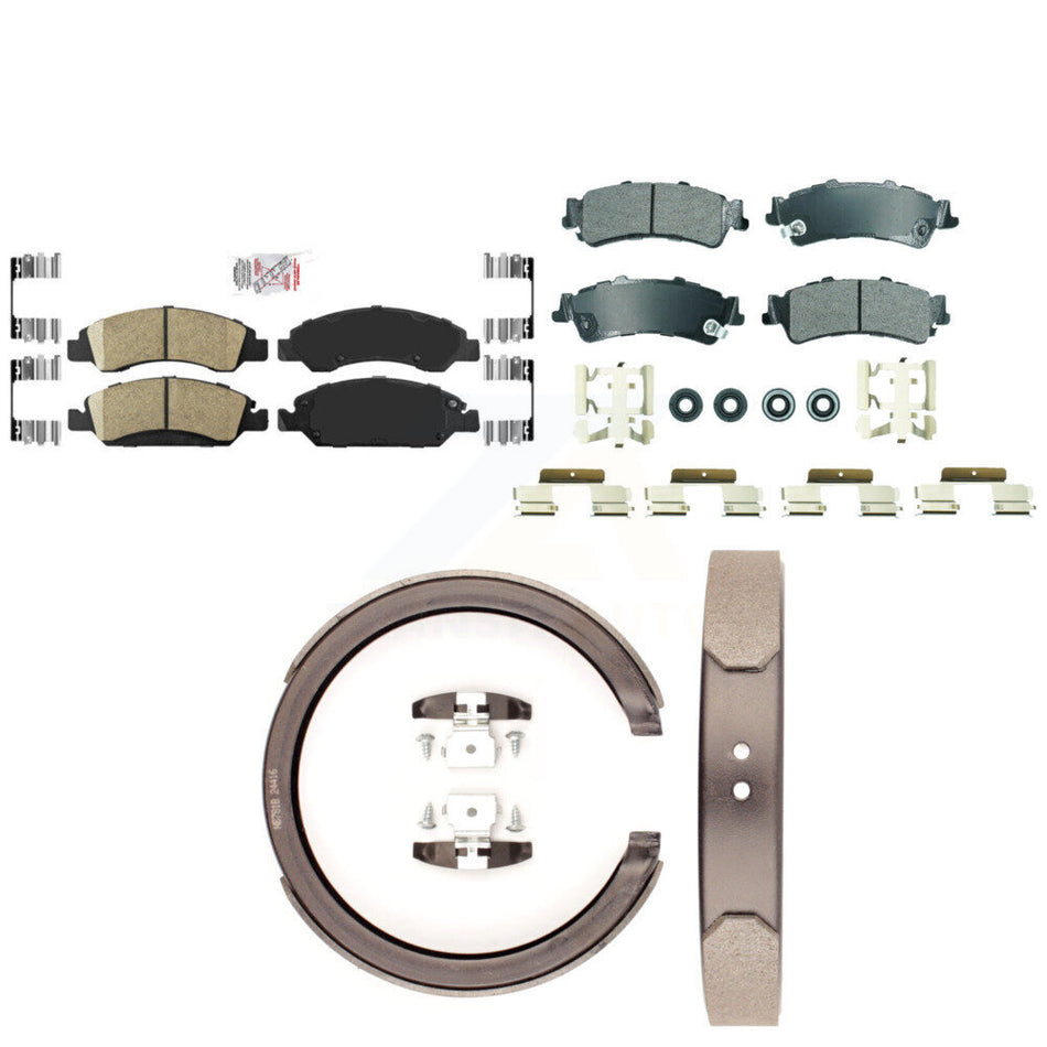 Front Ceramic Rear Semi-Metallic Disc Brake Pads And Parking Shoes Kit For GMC KNN-101299
