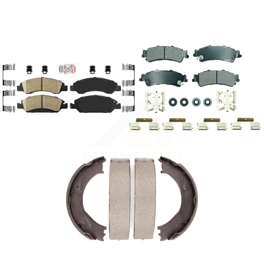 Front Ceramic Rear Semi-Metallic Disc Brake Pads And Parking Shoes Kit For GMC KNN-101302