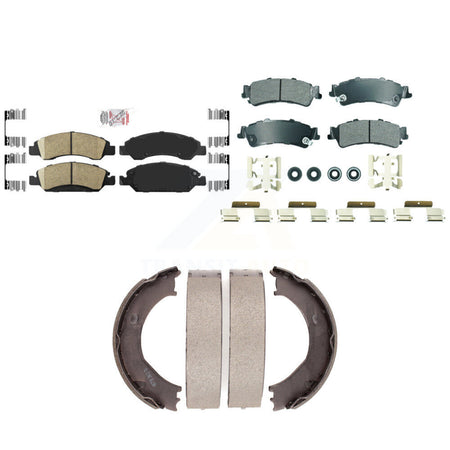 Front Ceramic Rear Semi-Metallic Disc Brake Pads And Parking Shoes Kit For GMC KNN-101303