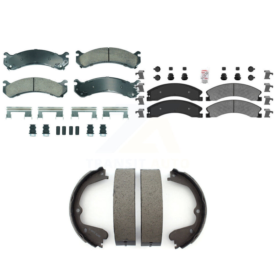Front Ceramic Rear Semi-Metallic Disc Brake Pads And Parking Shoes Kit For GMC KNN-101321