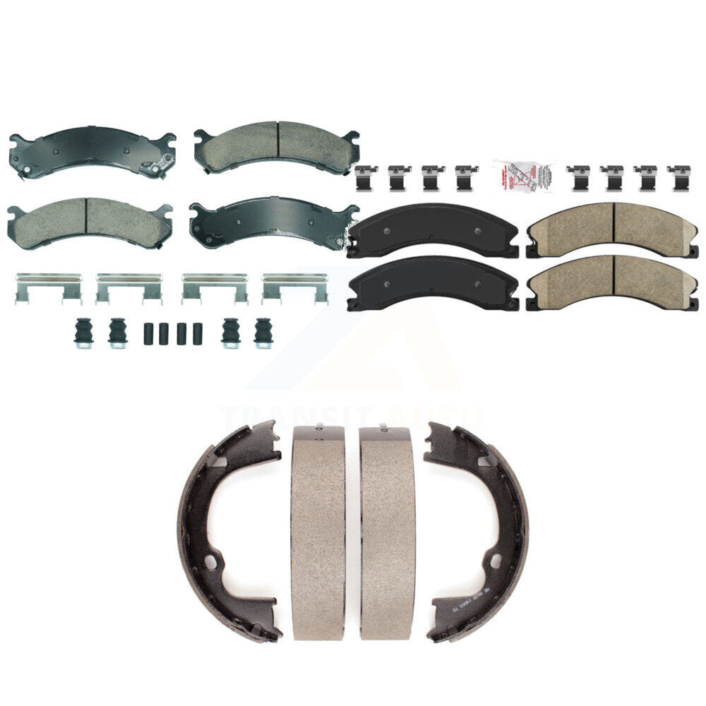 Front Rear Ceramic Disc Brake Pads And Parking Shoes Kit For GMC Savana 3500 KNN-101324