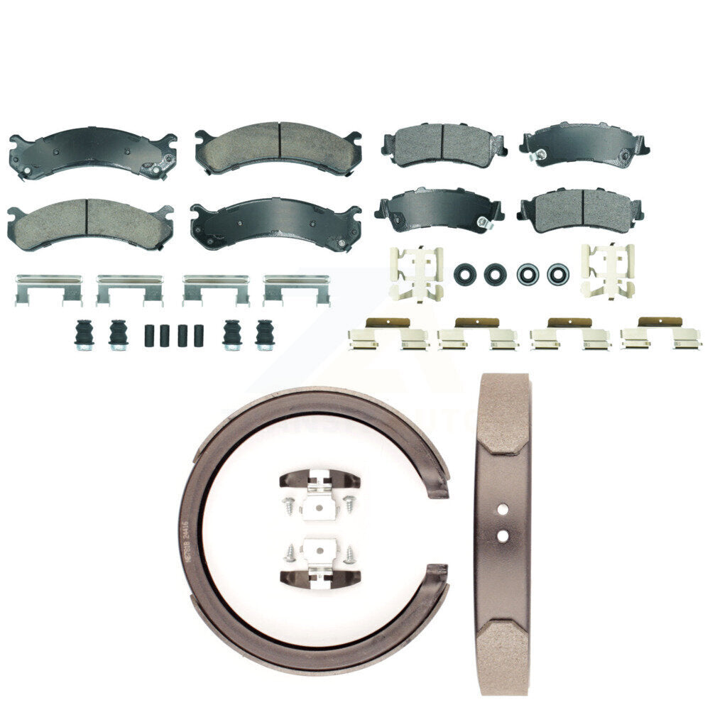 Front Ceramic Rear Semi-Metallic Disc Brake Pads And Parking Shoes Kit For DTS KNN-101331