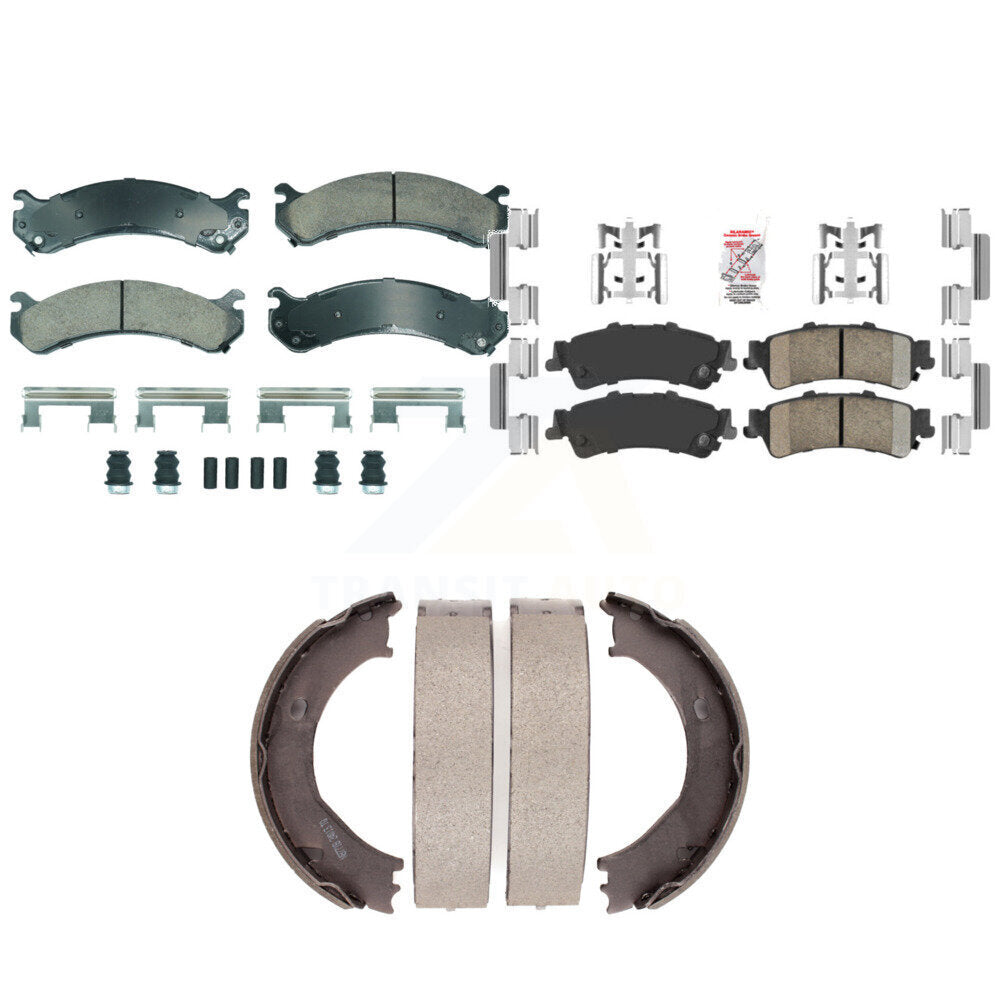 Front Rear Ceramic Disc Brake Pads And Parking Shoes Kit For GMC Sierra 3500 KNN-101336