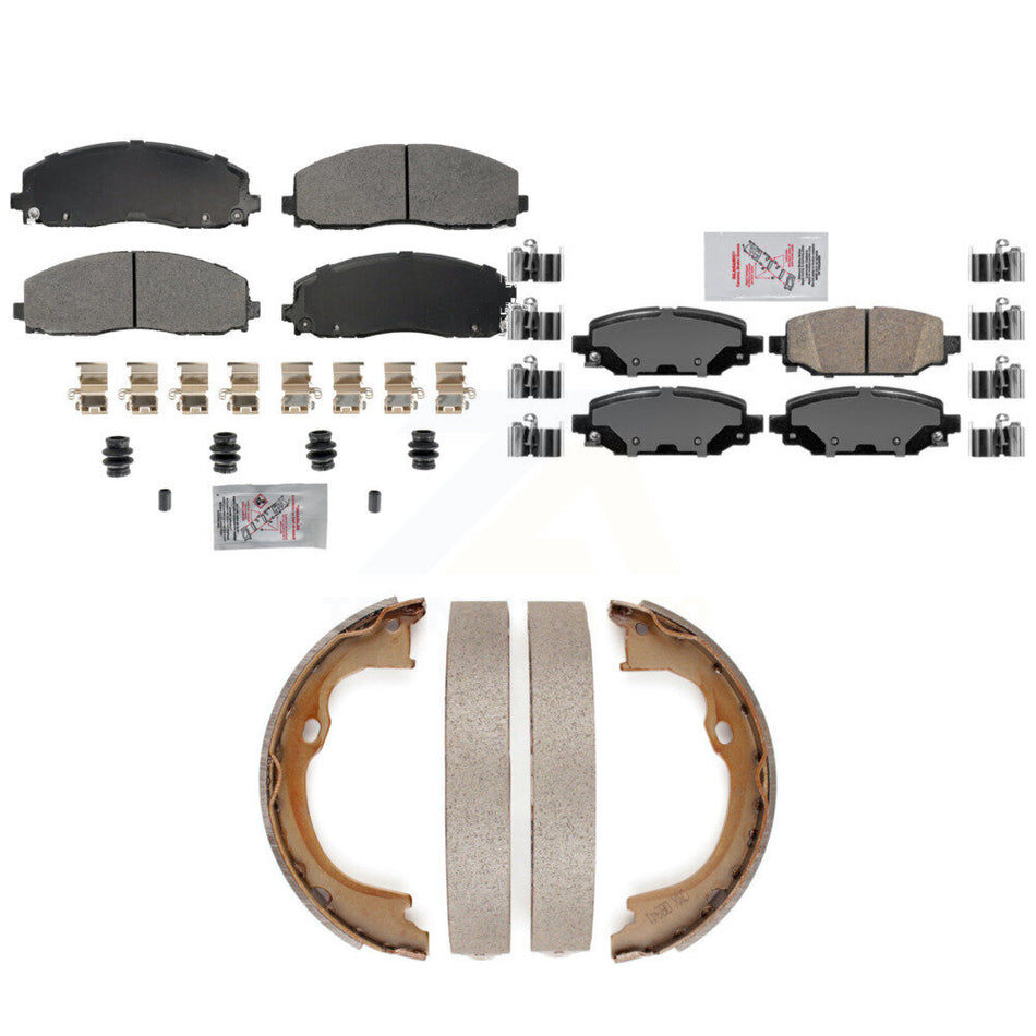 Front Semi-Metallic Rear Ceramic Disc Brake Pads And Parking Shoes Kit For KNN-101342