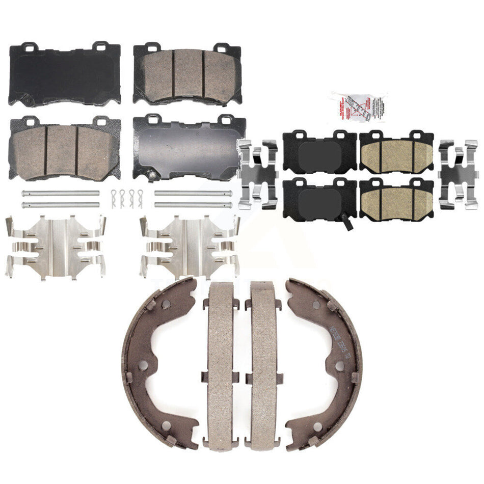 Front Rear Ceramic Disc Brake Pads And Parking Shoes Kit For INFINITI G37 KNN-101356
