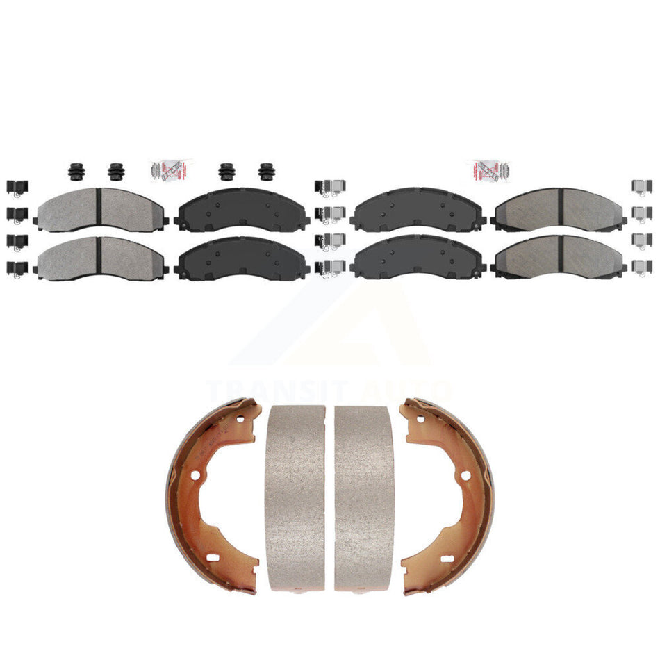 Front Rear Semi-Metallic Disc Brake Pads And Parking Shoes Kit For Ford F-450 KNN-101363