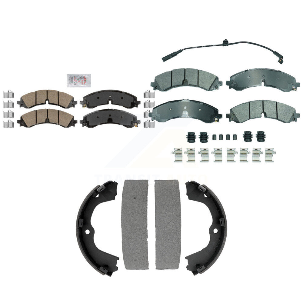 Front Ceramic Rear Semi-Metallic Disc Brake Pads And Parking Shoes Kit For GMC KNN-101420