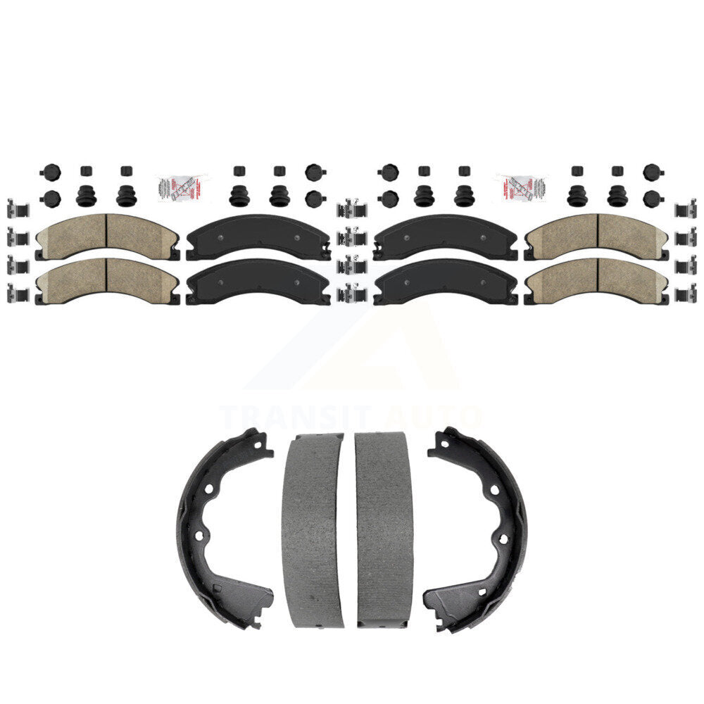 Front Rear Ceramic Disc Brake Pads And Parking Shoes Kit For GMC Chevrolet HD KNN-101464