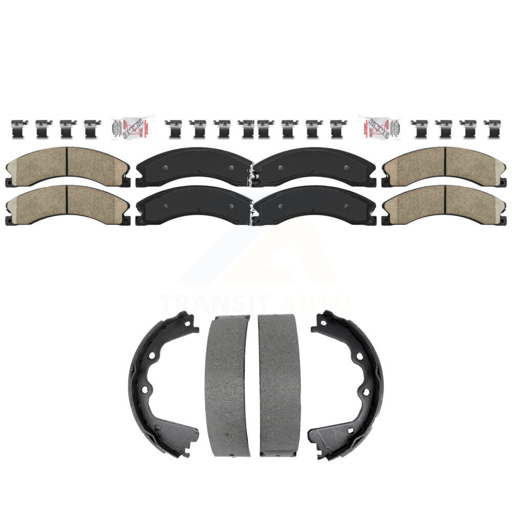Front Rear Ceramic Disc Brake Pads And Parking Shoes Kit For GMC Chevrolet HD KNN-101472