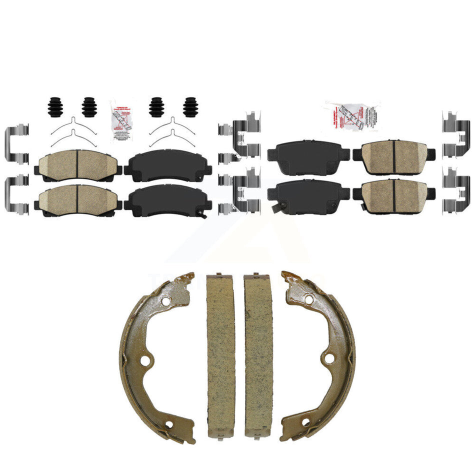 Front Rear Ceramic Disc Brake Pads And Parking Shoes Kit For 09-14 Acura TL KNN-101579