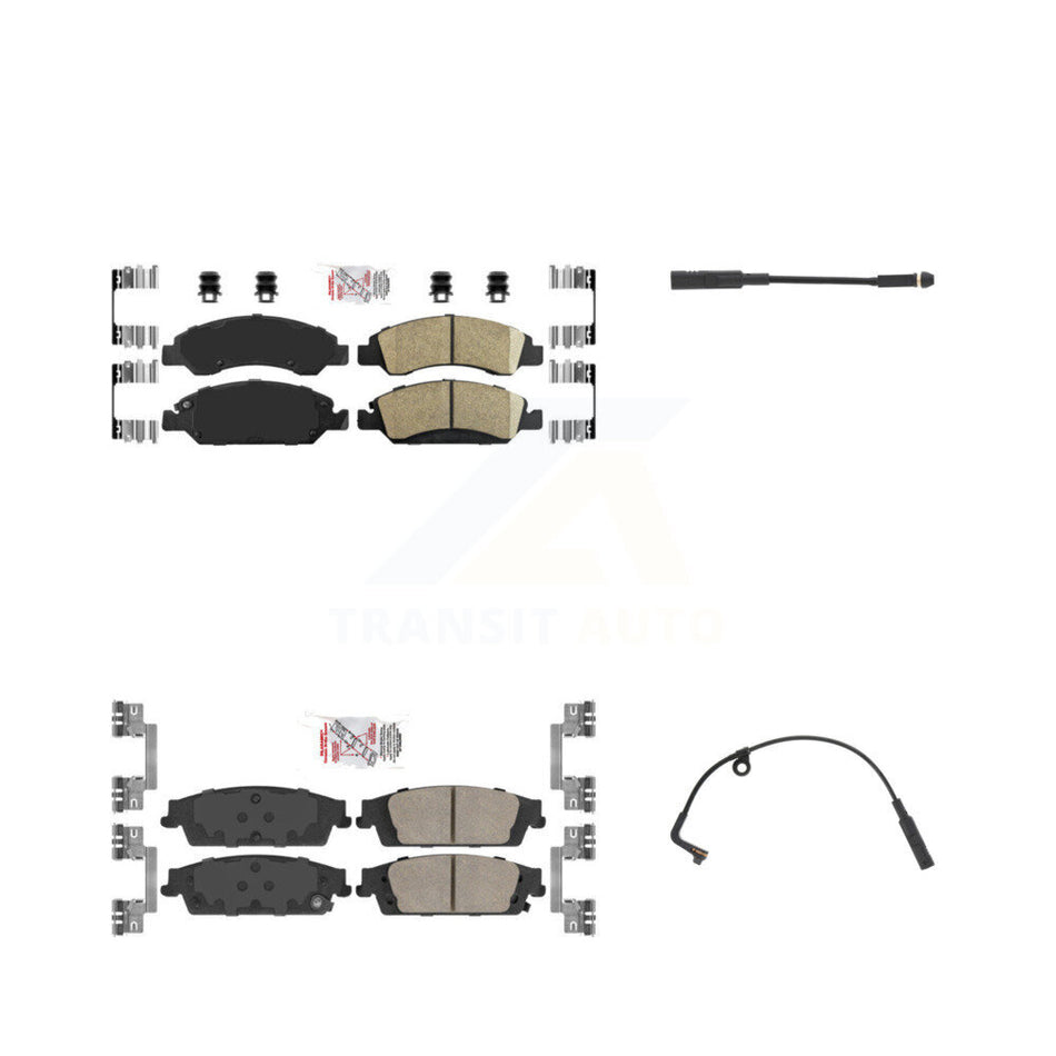 Front Rear Ceramic Brake Pad & Wear Sensor Kit For Chevrolet Silverado 1500 LD GMC Sierra KNW-100167