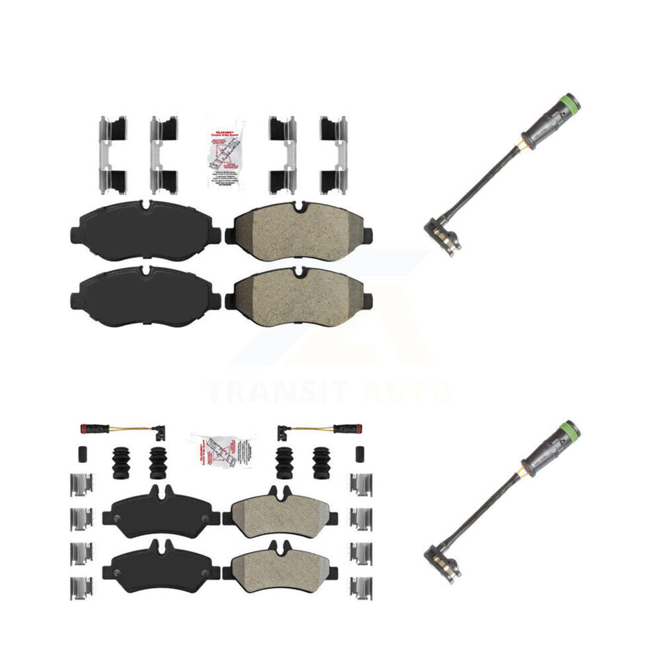 Front Rear Ceramic Brake Pad & Extra Wear Sensor Kit For 10-18 Freightliner Sprinter 2500 KNW-101121