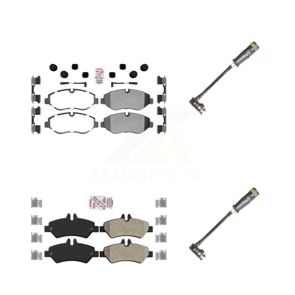 Front Rear Ceramic Brake Pad & Extra Wear Sensor Kit For 10-18 Freightliner Sprinter 2500 KNW-101122