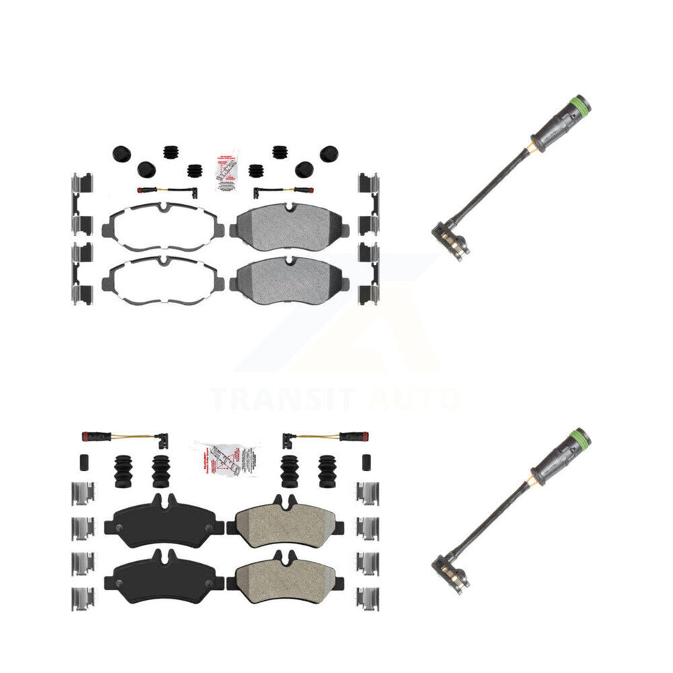 Front Rear Ceramic Brake Pad & Extra Wear Sensor Kit For 10-18 Freightliner Sprinter 2500 KNW-101123
