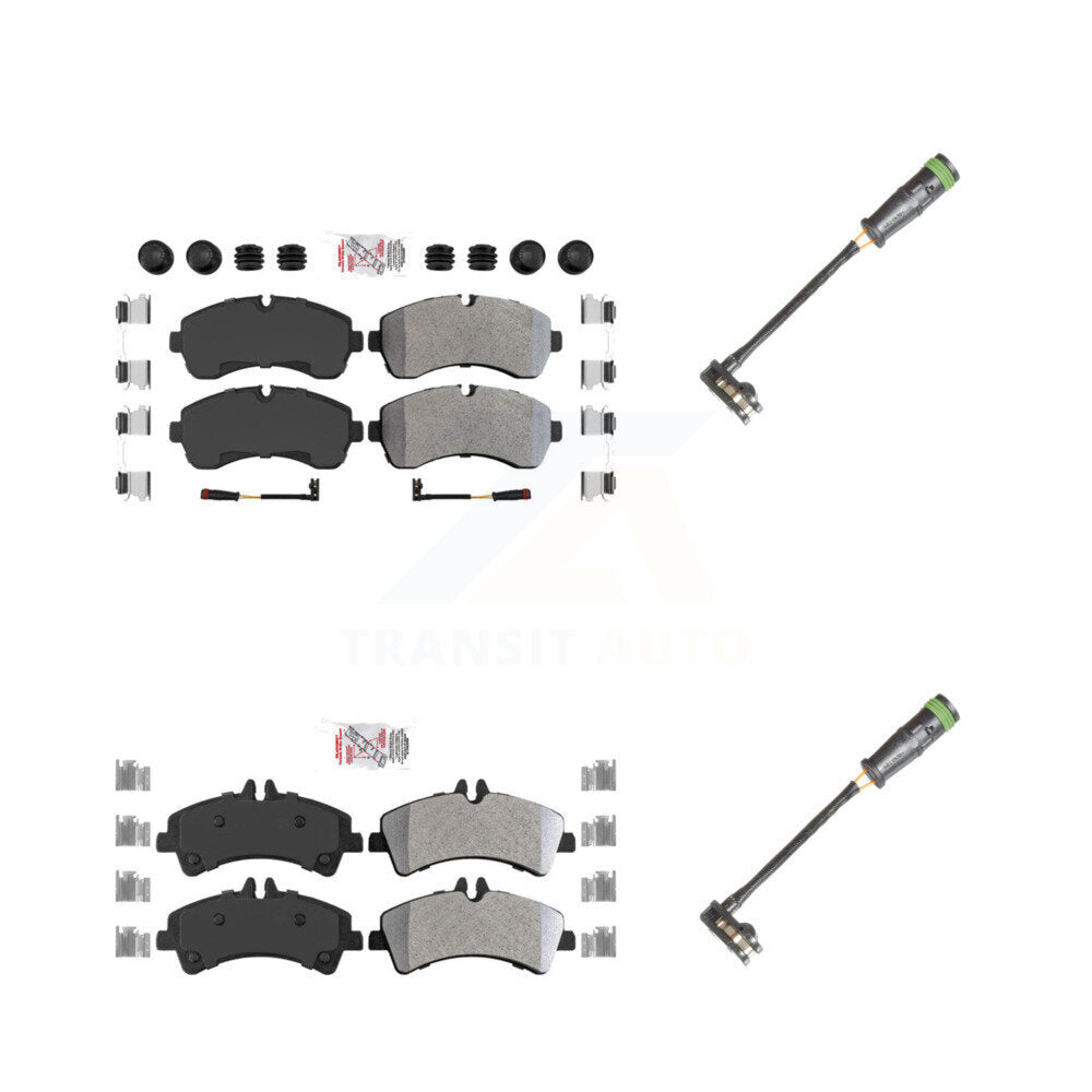 Front Rear Ceramic Disc Brake Pads & Extra Wear Sensor Kit For Freightliner Sprinter 3500 KNW-101124