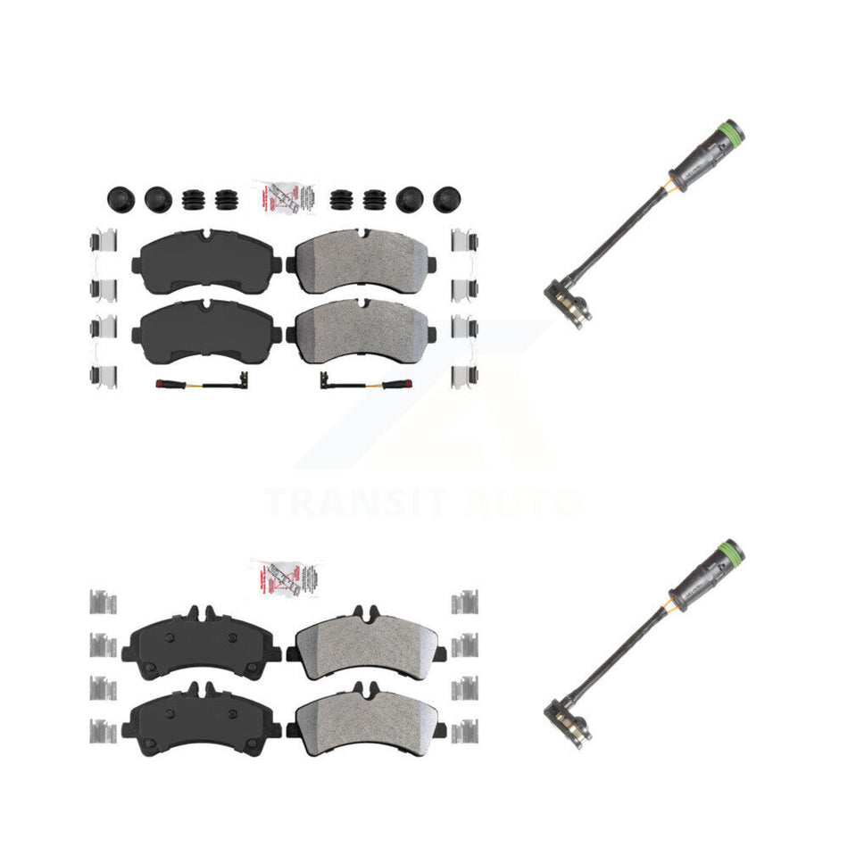 Front Rear Ceramic Disc Brake Pads & Extra Wear Sensor Kit For Freightliner Sprinter 3500 KNW-101124