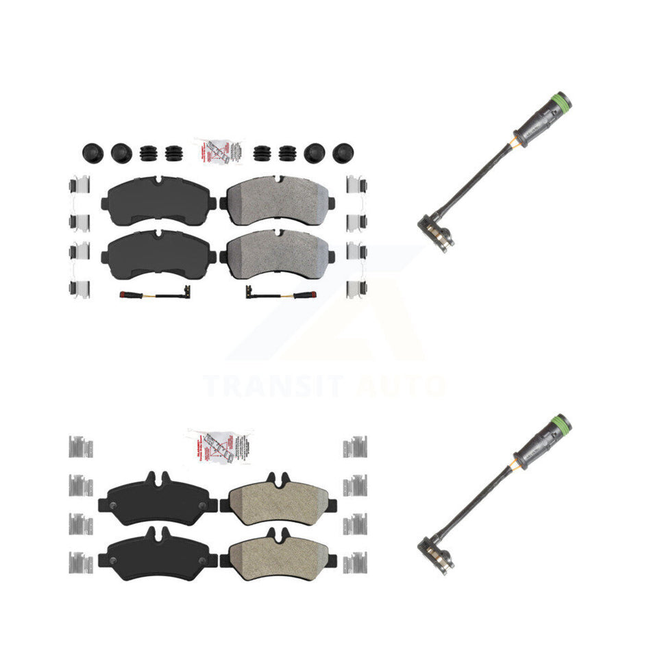 Front Rear Ceramic Disc Brake Pads & Extra Wear Sensor Kit For Freightliner Sprinter 3500 KNW-101125