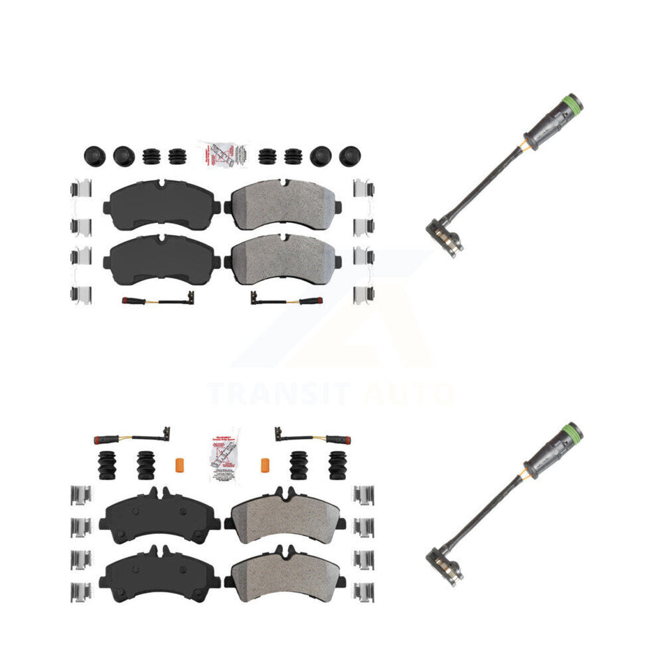 Front Rear Ceramic Disc Brake Pads & Extra Wear Sensor Kit For Freightliner Sprinter 3500 KNW-101126