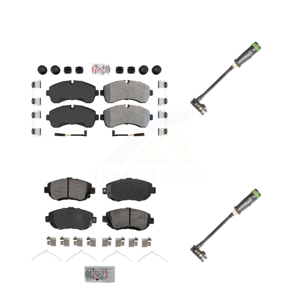 Front Rear Ceramic Brake Pads & Extra Wear Sensor Kit For Freightliner Sprinter 2500 3500 KNW-101128