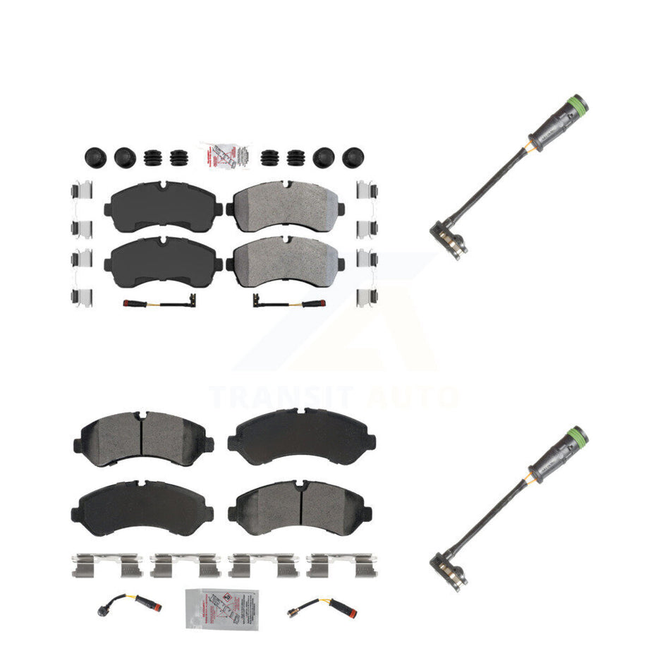 Front Rear Ceramic Disc Brake Pads & Extra Wear Sensor Kit For Freightliner Sprinter 3500 KNW-101131