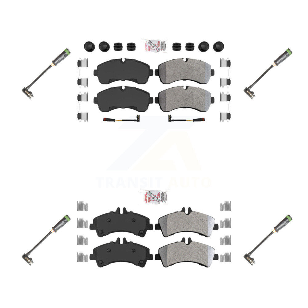 Front Rear Ceramic Disc Brake Pads & Extra Wear Sensor Kit For Freightliner Sprinter 3500 KNW-101160