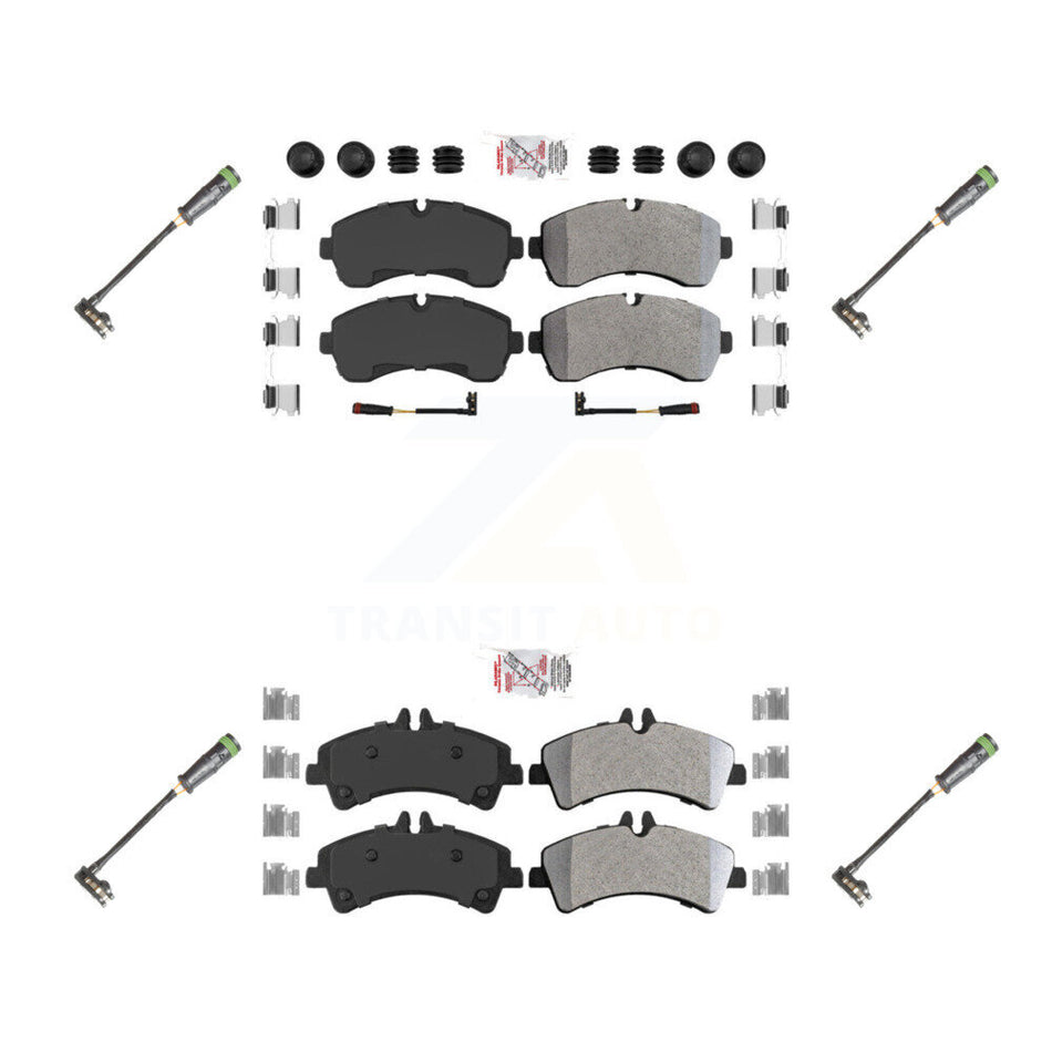 Front Rear Ceramic Disc Brake Pads & Extra Wear Sensor Kit For Freightliner Sprinter 3500 KNW-101160