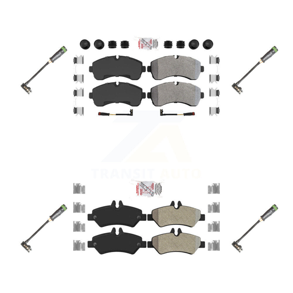 Front Rear Ceramic Disc Brake Pads & Extra Wear Sensor Kit For Freightliner Sprinter 3500 KNW-101161