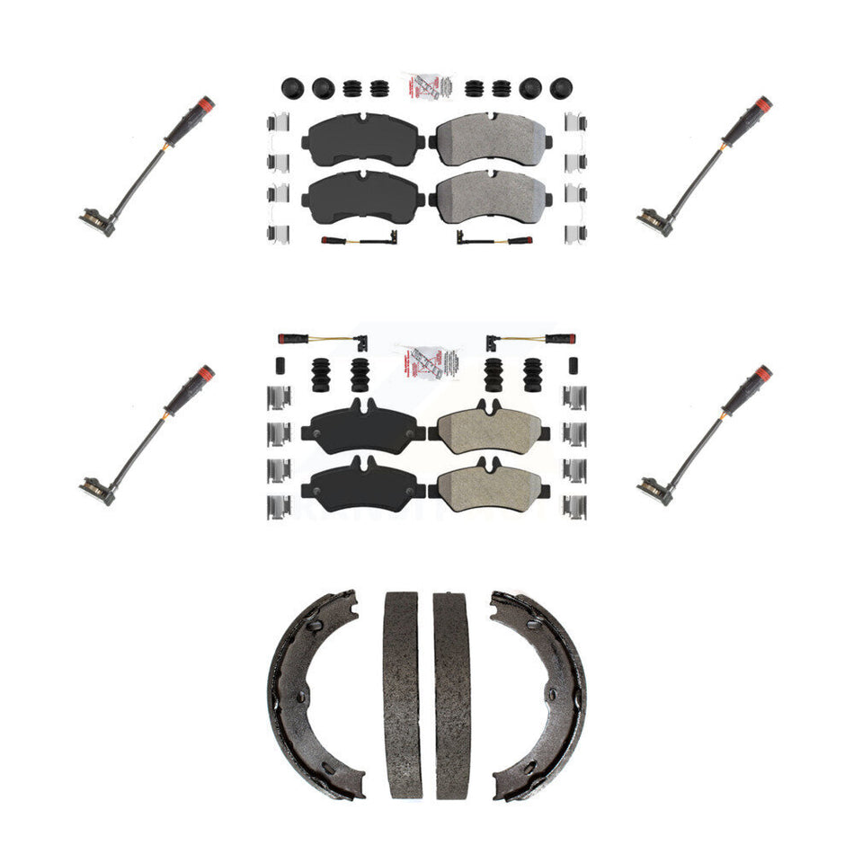 Front Rear Ceramic Brake Pads Extra Wear Sensor Kit (7Pc) For 09 Dodge Sprinter 3500 3.0L KNW-101202