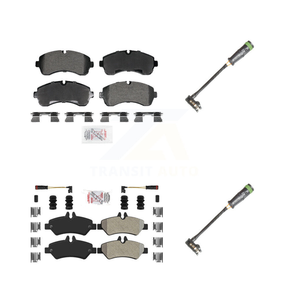 Front Rear Ceramic Disc Brake Pads & Extra Wear Sensor Kit For Freightliner Sprinter 3500 KNW-101313