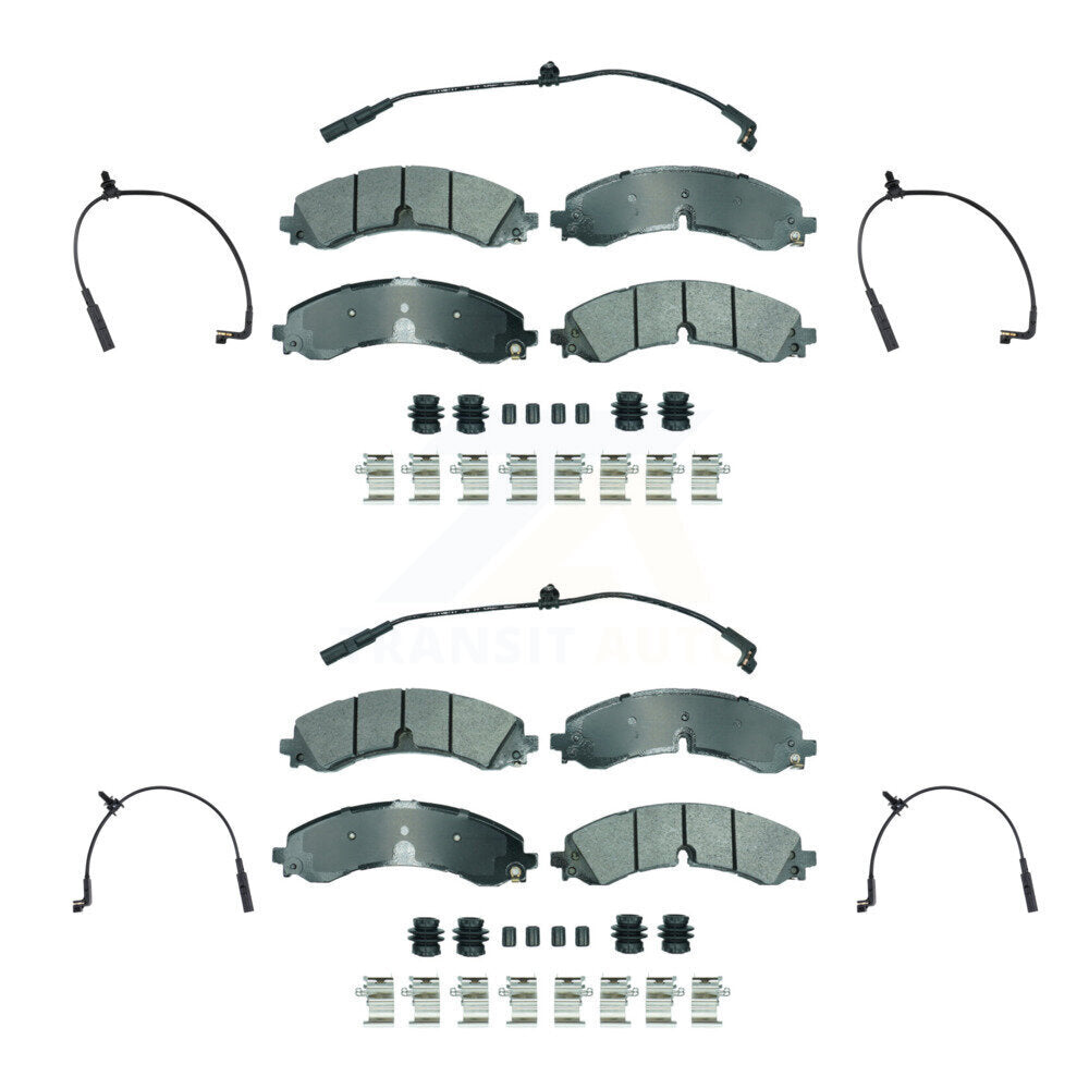 Front Rear Ceramic Brake Pads Extra Wear Sensor Kit For GMC Chevrolet Sierra 2500 HD 3500 KNW-101428