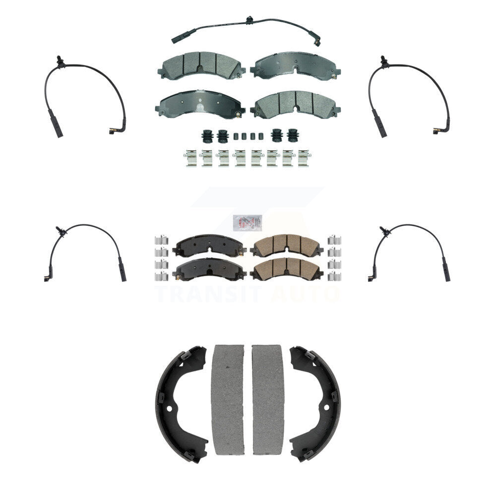 Front Rear Ceramic Brake Pad Extra Wear Sensor Kit (7Pc) For GMC Chevrolet Sierra 2500 HD KNW-101455