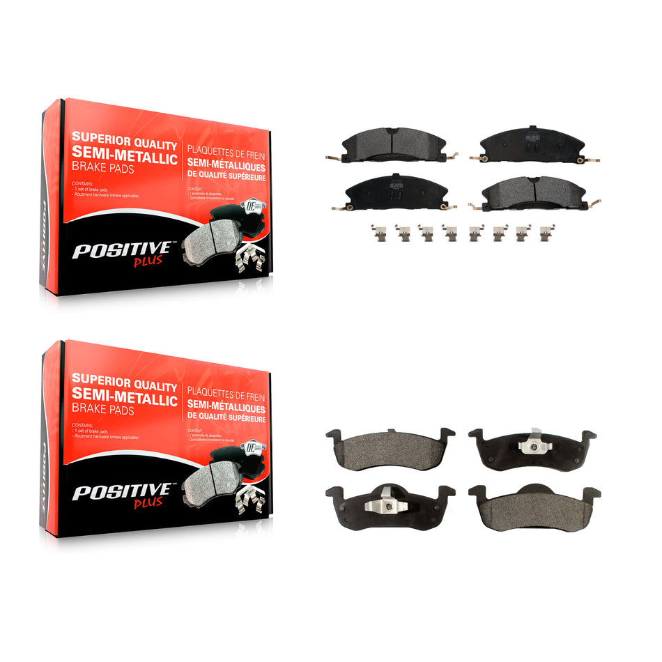 Front Rear Semi-Metallic Brake Pads Kit For 2017-2019 Lincoln MKT With Vented Rotors Drum In Hat Parking KPF-100237