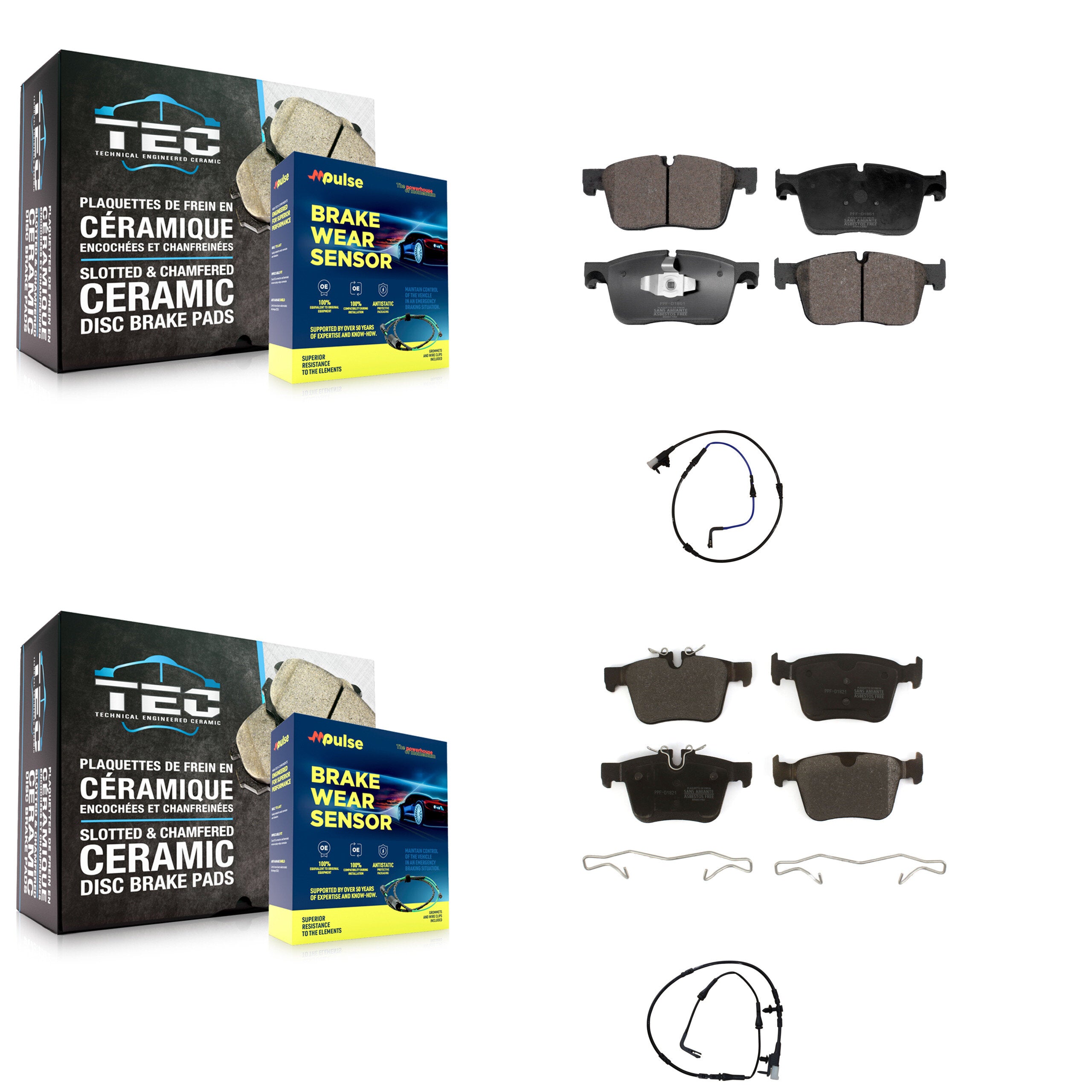 Front Rear Semi-Metallic Disc Brake Pads And Wear Sensors Kit For Jaguar XE XF KPW-100005