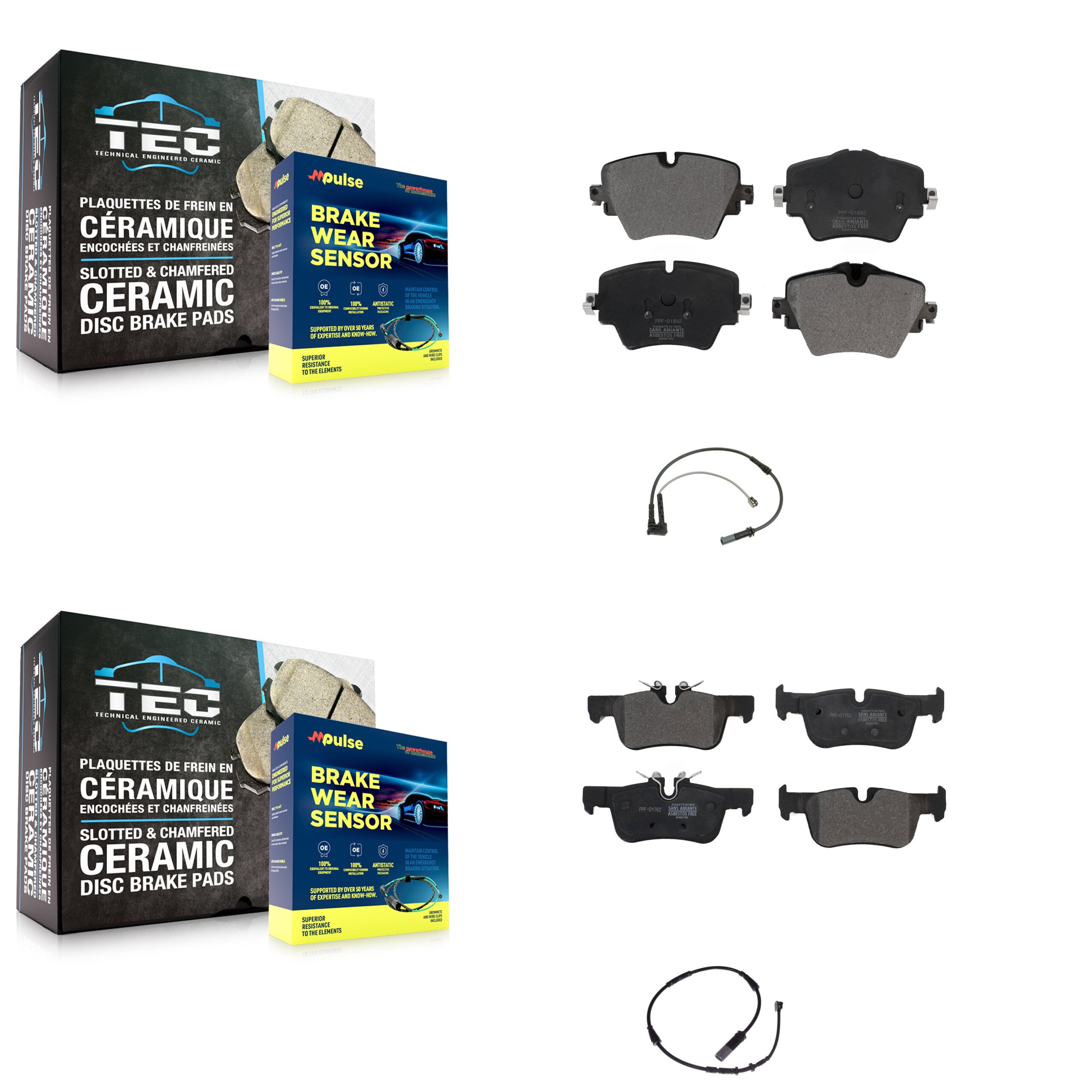 Front Rear Semi-Metallic Brake Pad & Wear Sensor Kit For BMW X1 Mini Cooper Countryman X2 KPW-100016