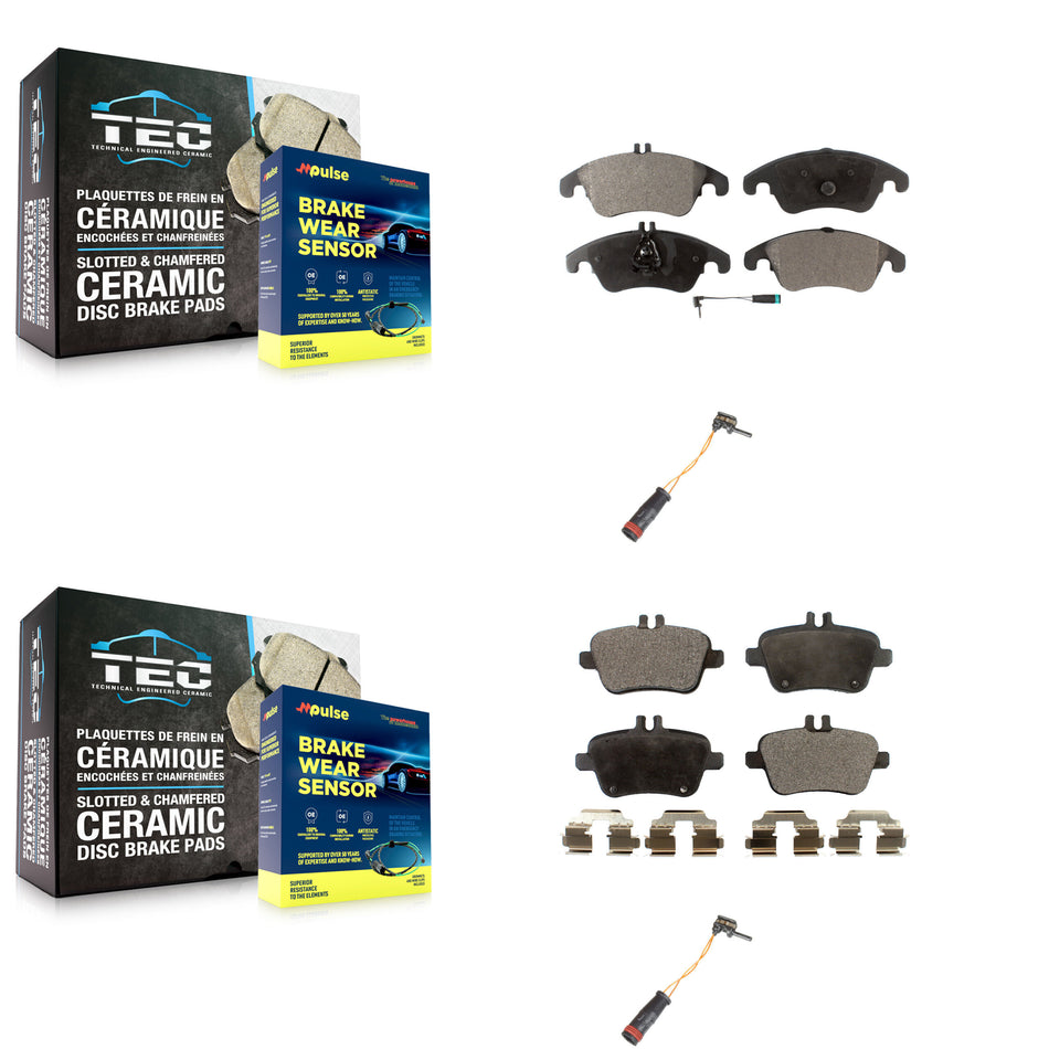 Front Rear Semi-Metallic Disc Brake Pads & Extra Wear Sensor Kit For Mercedes-Benz SLK350 KPW-100021