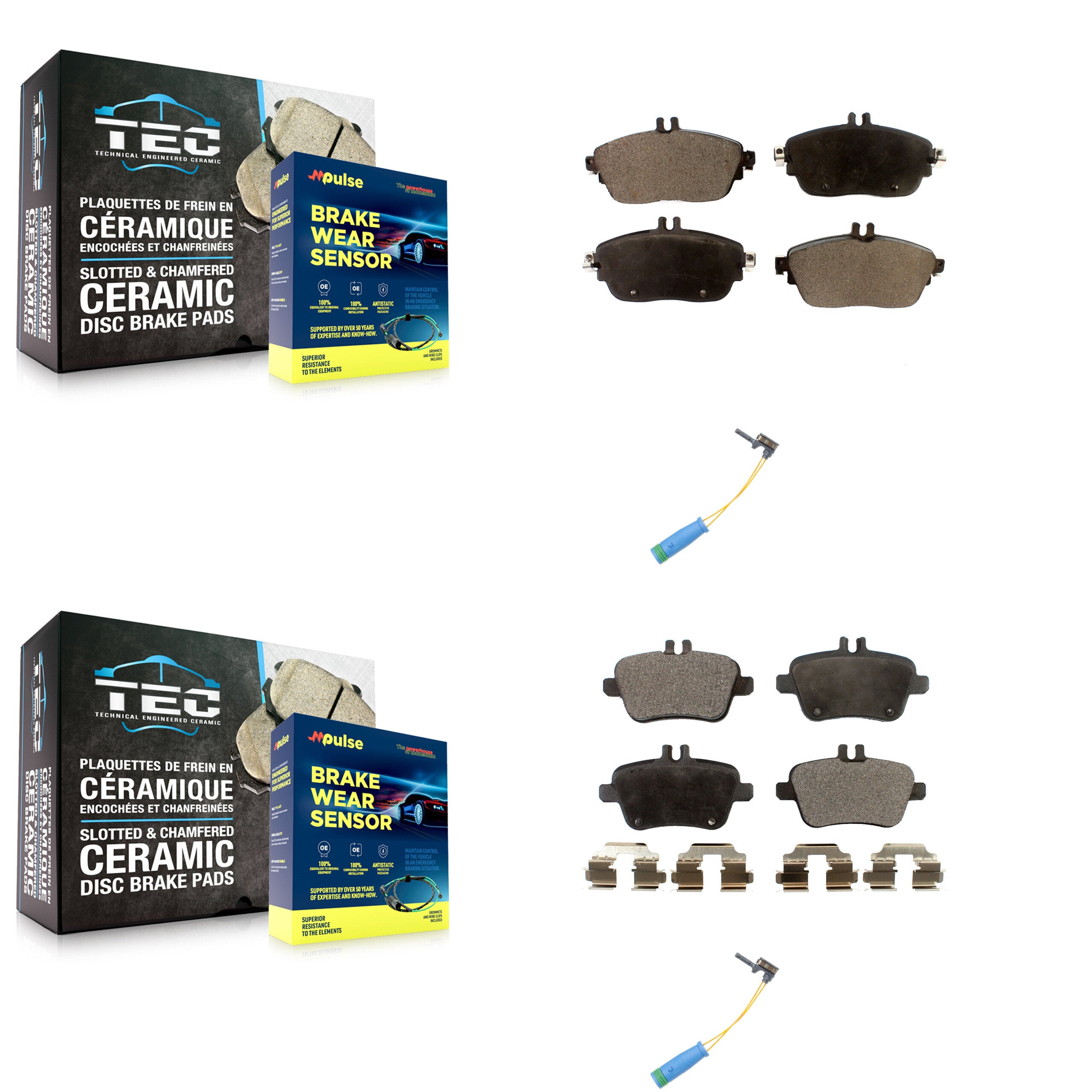 Front Rear Semi-Metallic Brake Pad & Wear Sensor Kit For Mercedes-Benz CLA250 GLA250 2.0L KPW-100022