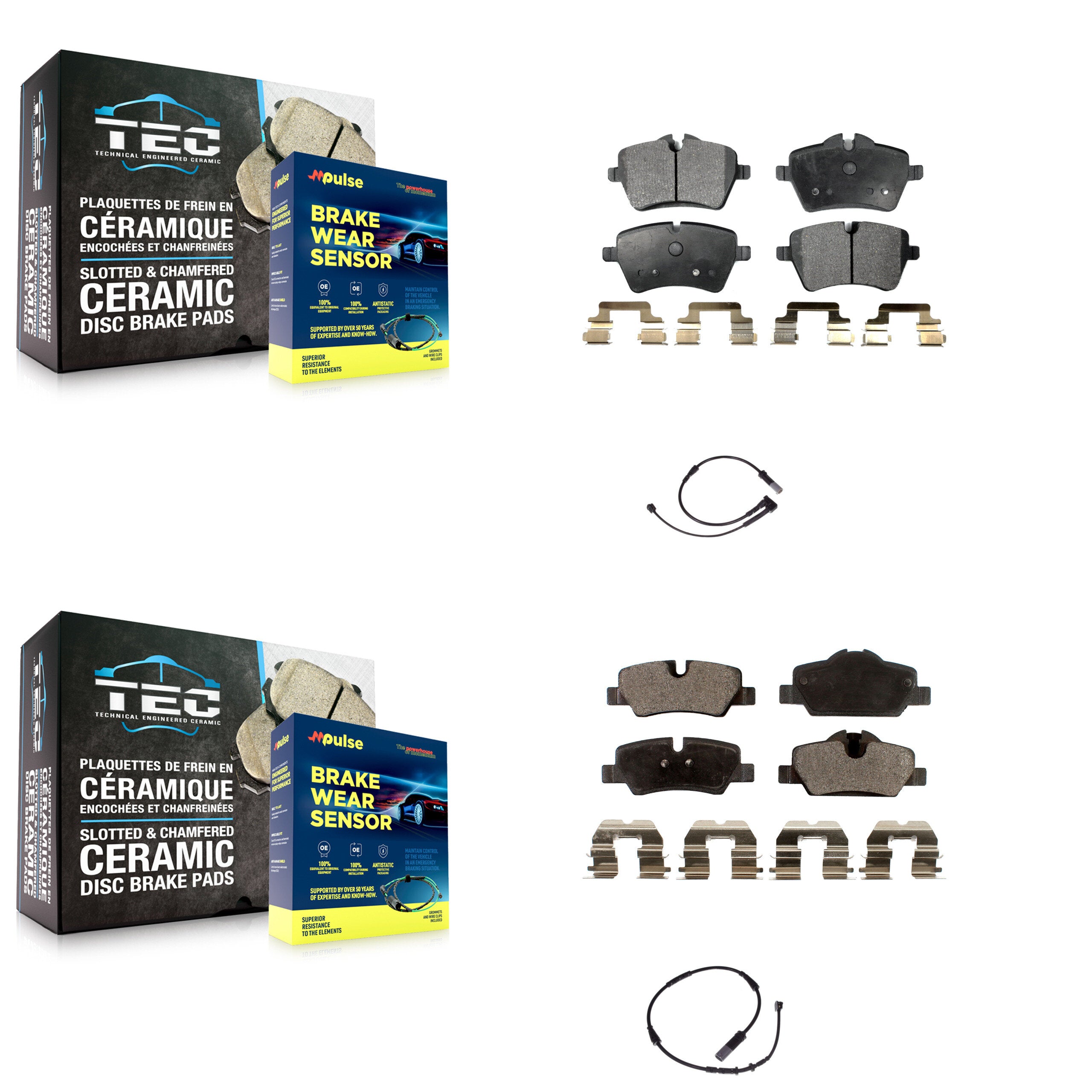 Front Rear Semi-Metallic Disc Brake Pads And Wear Sensors Kit For Mini Cooper KPW-100026