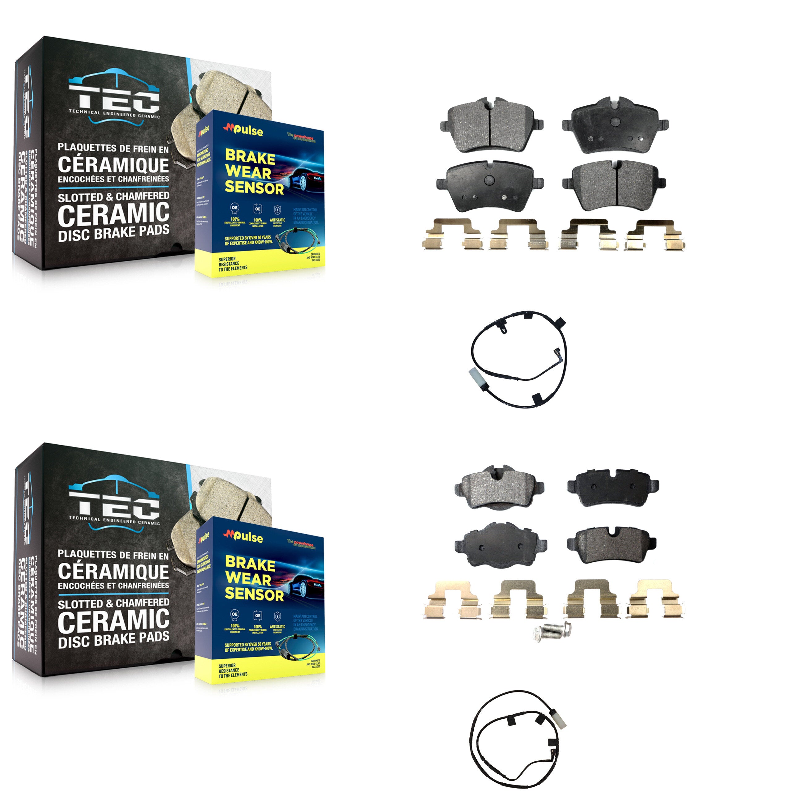 Front Rear Semi-Metallic Disc Brake Pads And Wear Sensors Kit For Mini Cooper KPW-100072