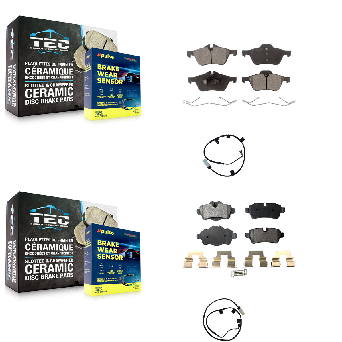 Front Rear Semi-Metallic Disc Brake Pads And Wear Sensors Kit For Mini Cooper KPW-100074