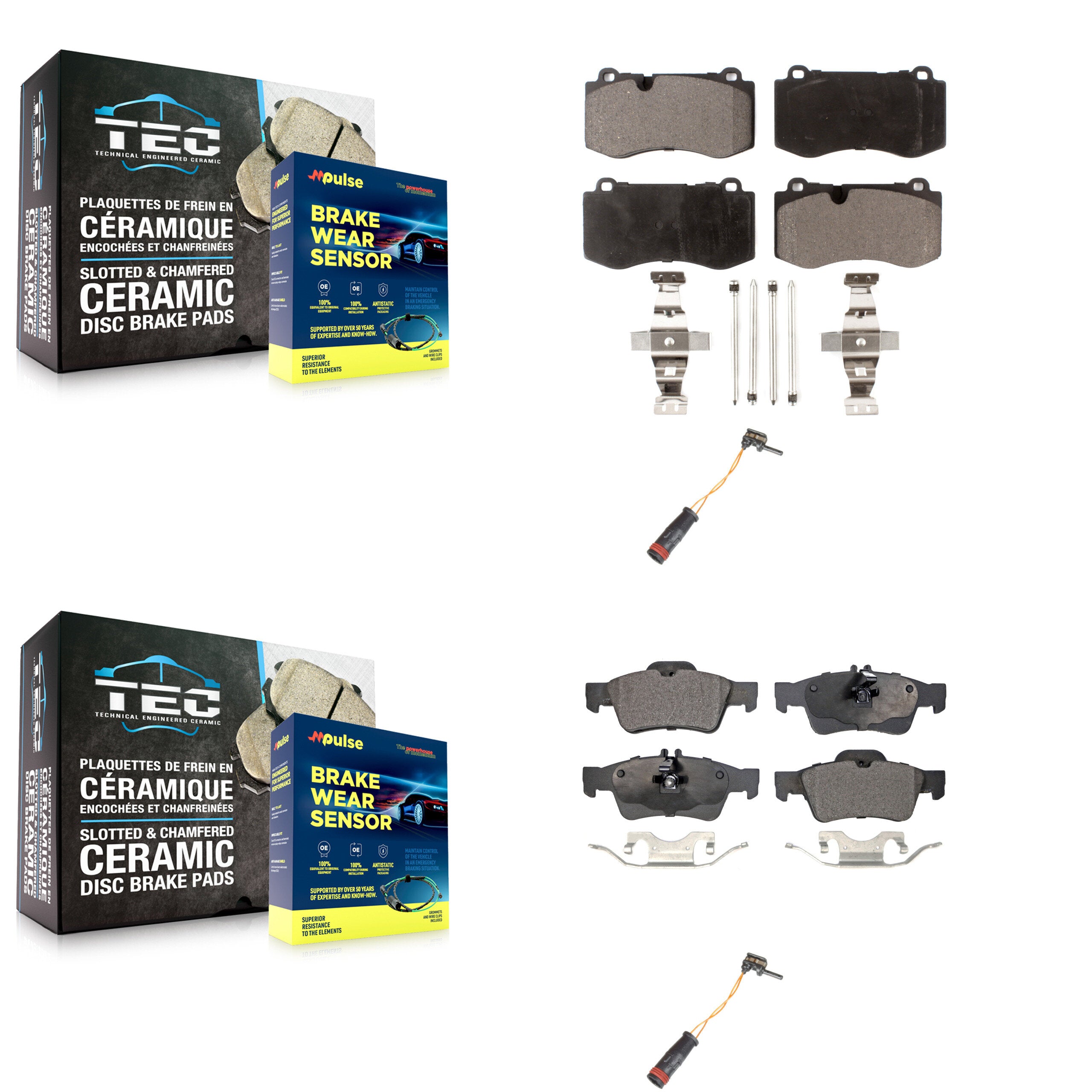 Front Rear Semi-Metallic Brake Pad Wear Sensor Kit For 2007-2008 Mercedes-Benz SL550 5.5L KPW-100080
