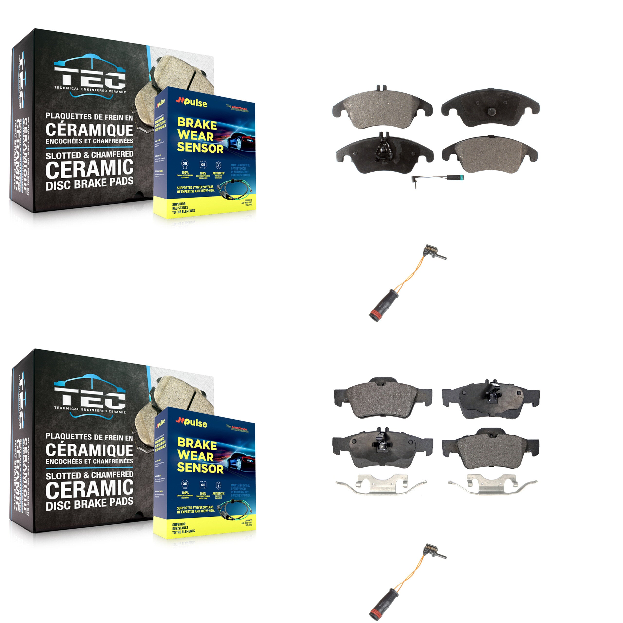 Front Rear Semi-Metallic Brake Pad Extra Wear Sensor Kit For Mercedes-Benz E350 E250 E400 KPW-100081