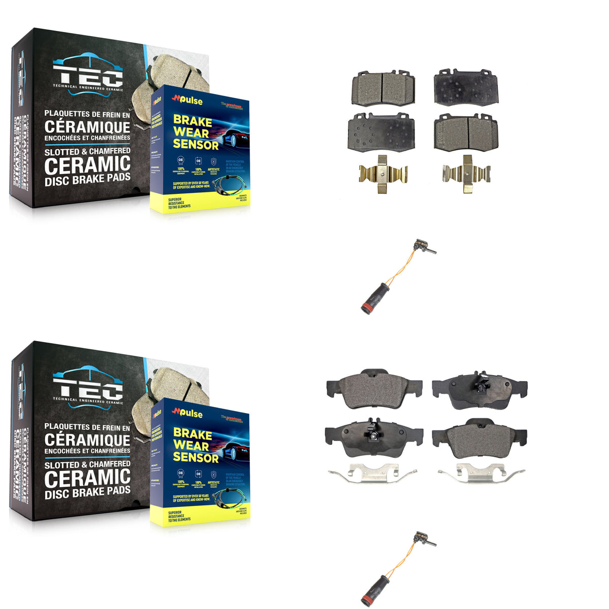 Front Rear Semi-Metallic Brake Pad And Wear Sensor Kit For Mercedes-Benz E350 SL500 SL550 KPW-100084