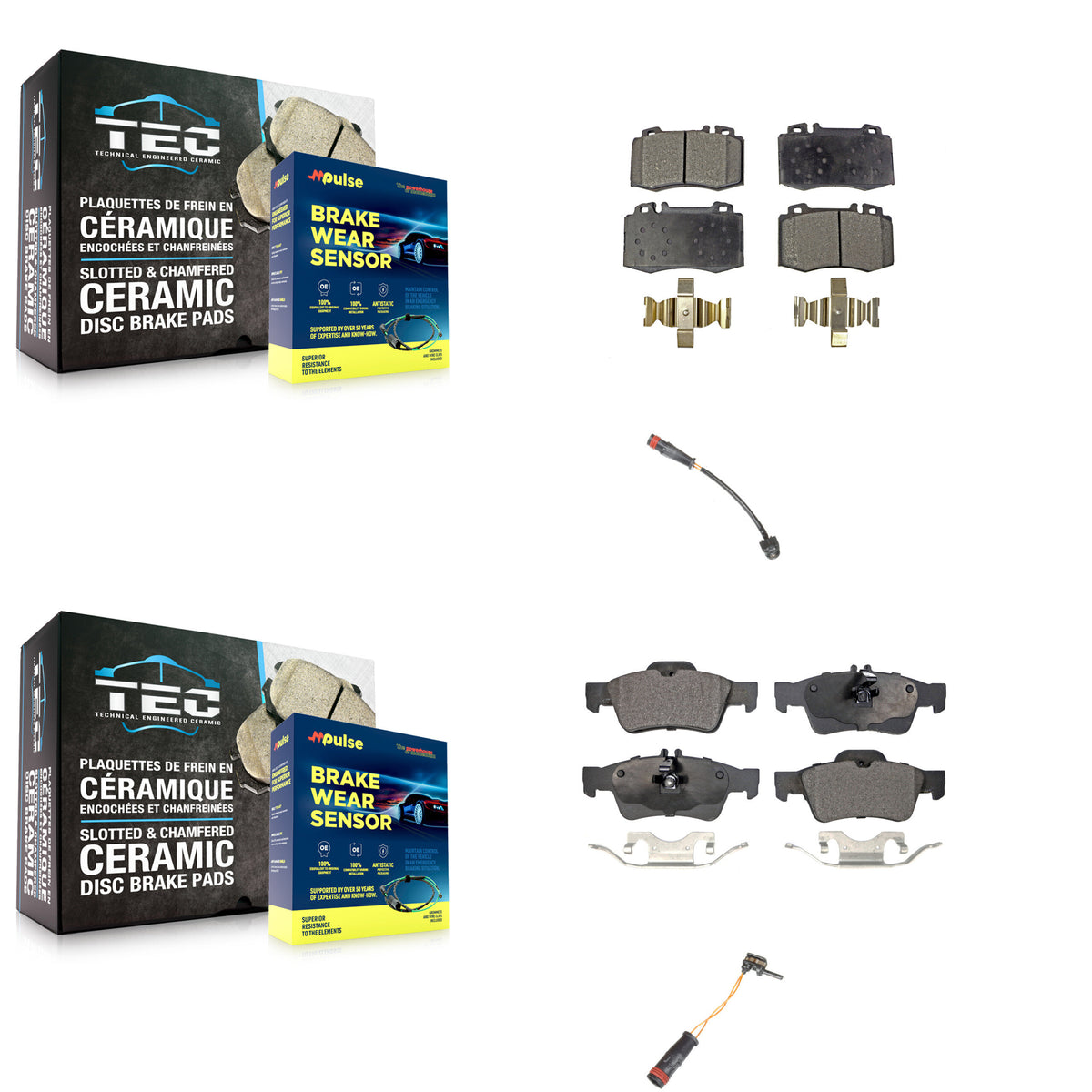 Front Rear Semi-Metallic Brake Pad Wear Sensor Kit For 2003-2006 Mercedes-Benz SL500 5.0L KPW-100085