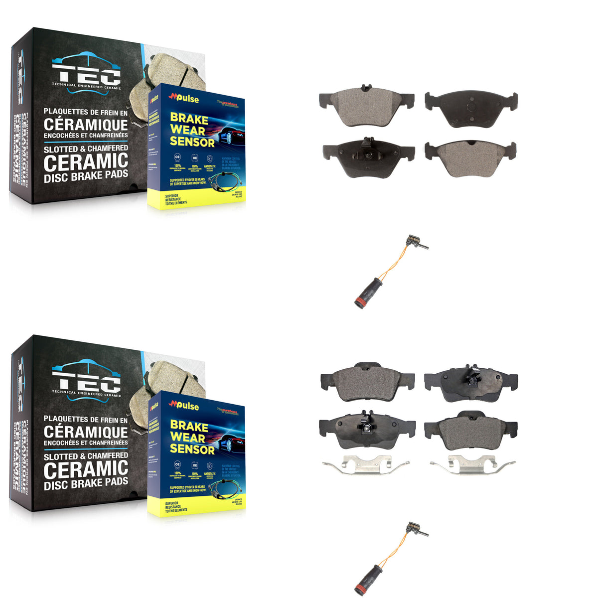 Front Rear Semi-Metallic Disc Brake Pads And Wear Sensors Kit For Mercedes-Benz E350 E300 KPW-100086