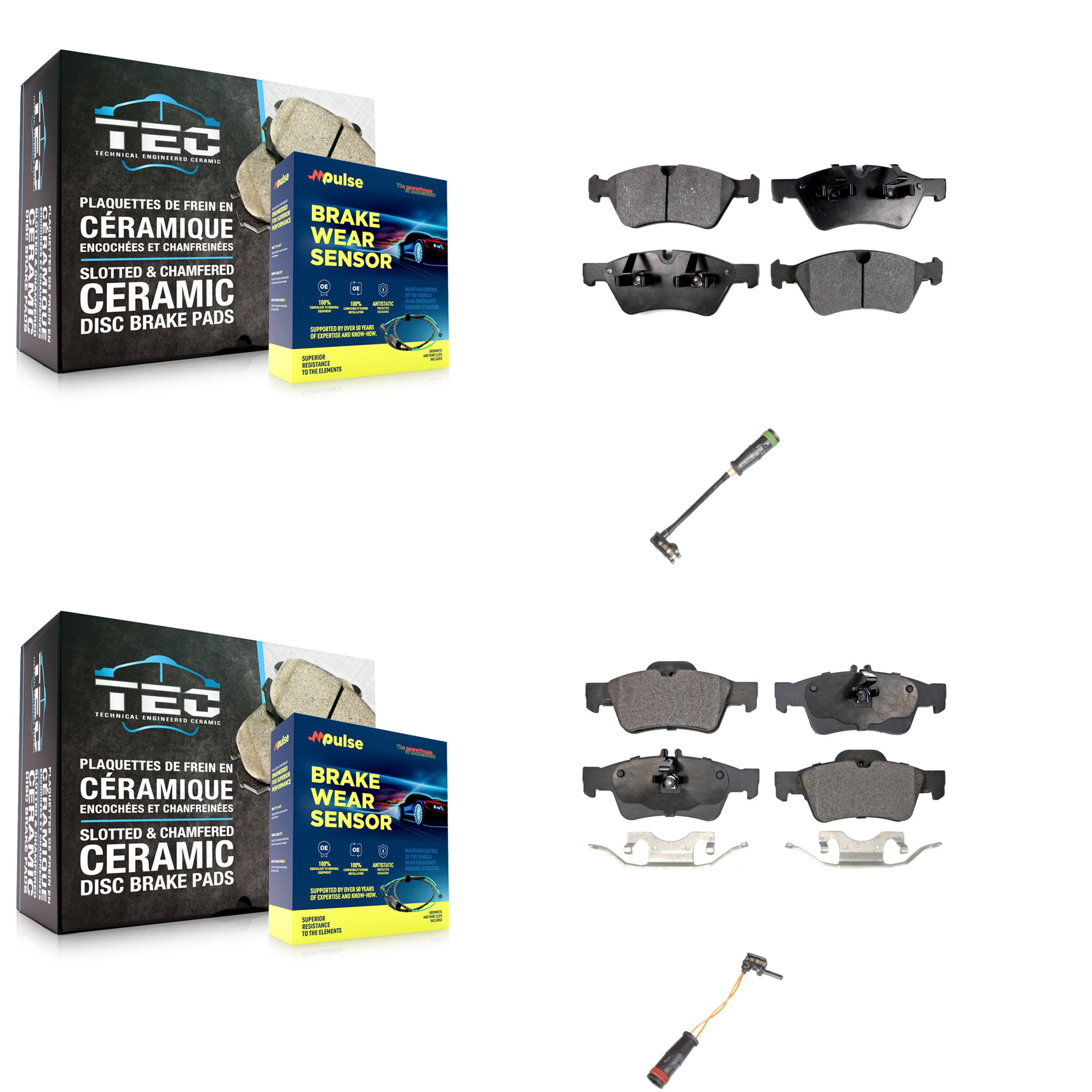 Front Rear Semi-Metallic Disc Brake Pads And Wear Sensors Kit For Mercedes-Benz E550 KPW-100089
