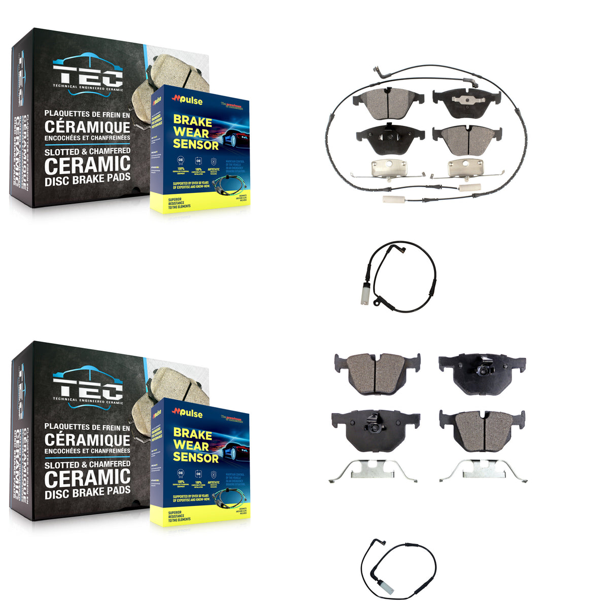 Front Rear Semi-Metallic Brake Pads & Extra Wear Sensor Kit For BMW 530i 528i xDrive 525i KPW-100099