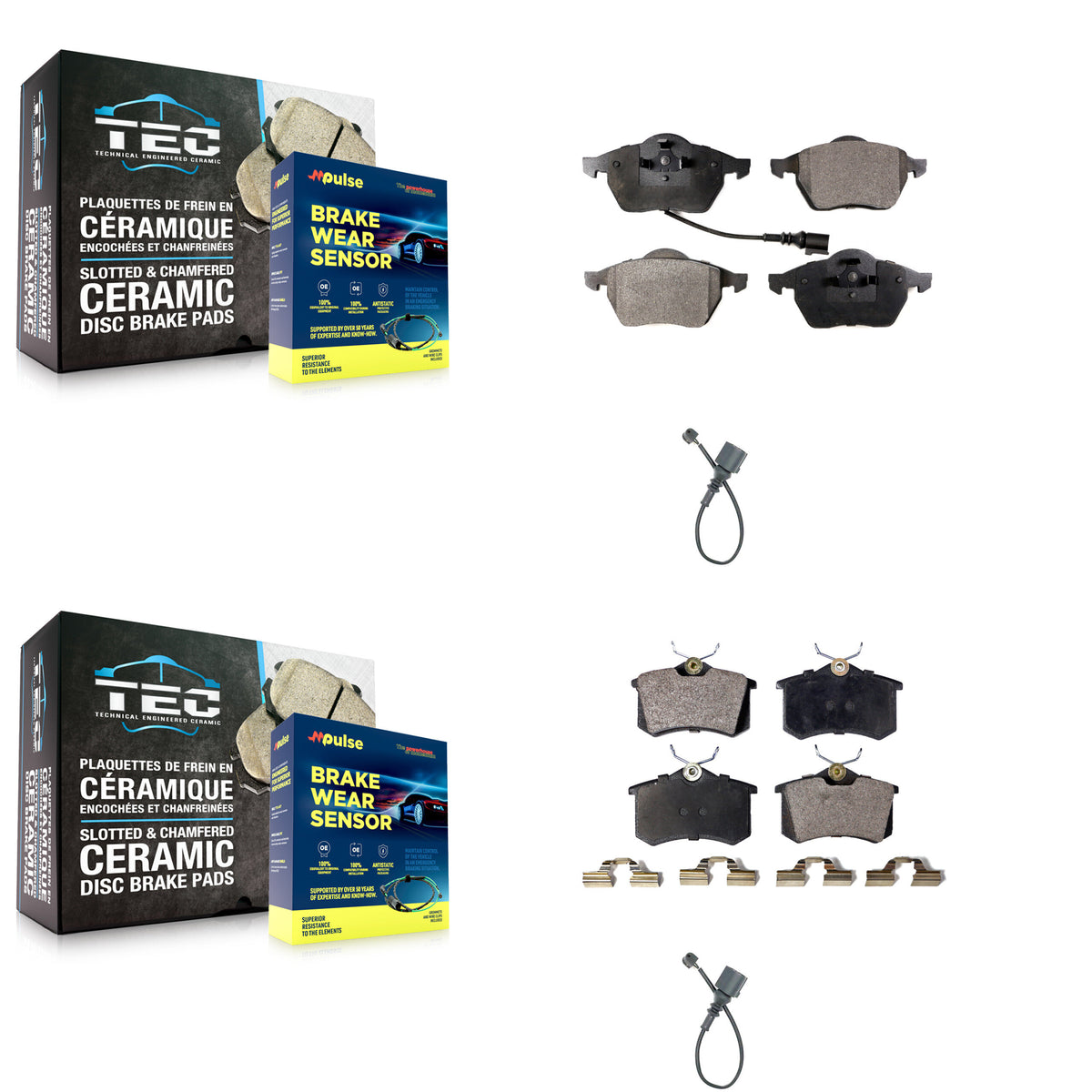 Front Rear Semi-Metallic Disc Brake Pads Extra Wear Sensor Kit For 2003-2006 Audi TT 1.8L KPW-100105