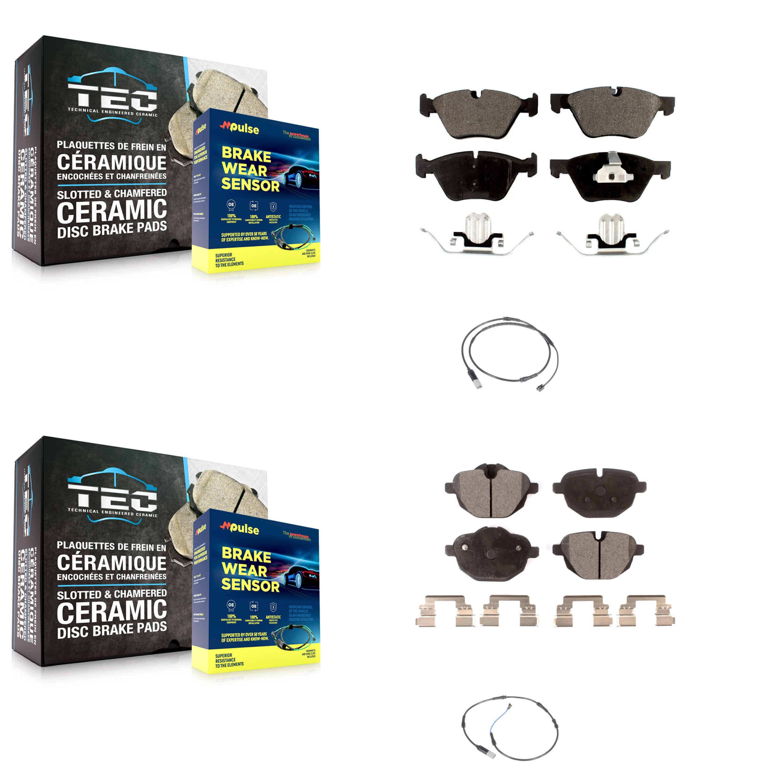 Front Rear Semi-Metallic Disc Brake Pads And Wear Sensors Kit For BMW 528i KPW-100107