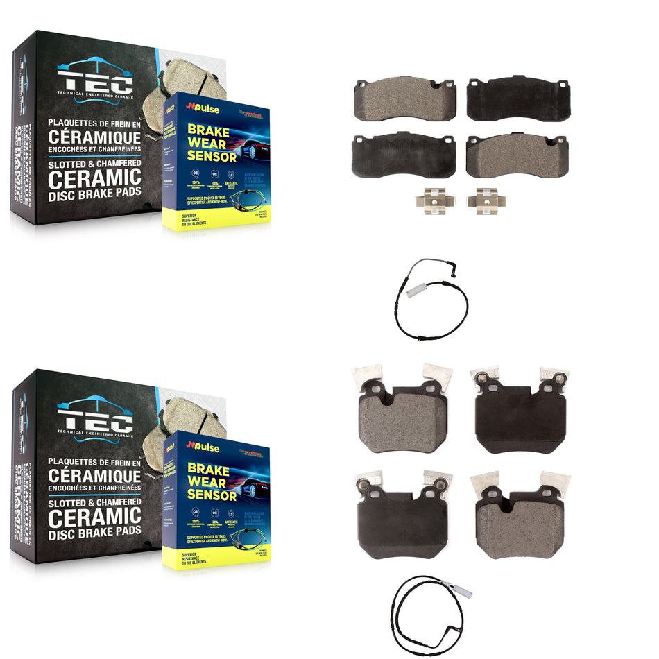 Front Rear Semi-Metallic Disc Brake Pads And Wear Sensors Kit For 2008-2010 BMW 135i 3.0L KPW-100114